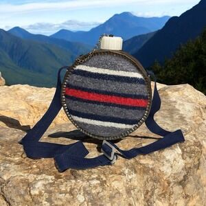 VTG Metal Boy Scout Canteen with Wool Flannel Sides 7-1/2 In Round Striped Aztec
